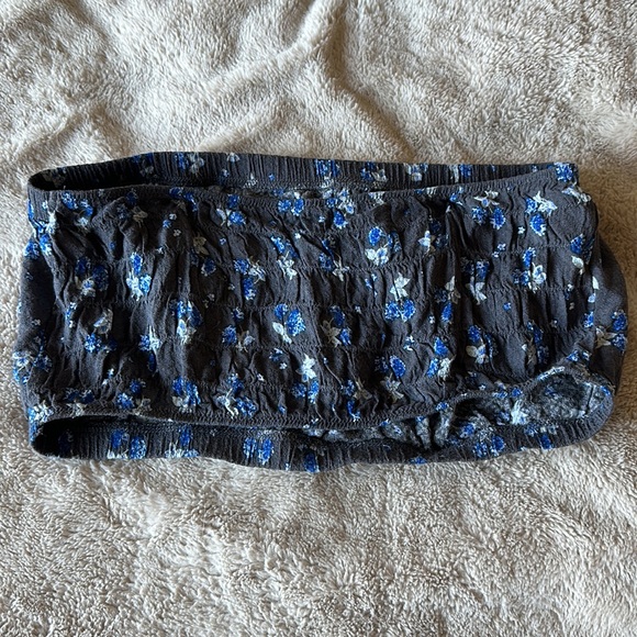 Free People Gray and Blue Floral Cropped Tube Top - Picture 3 of 3